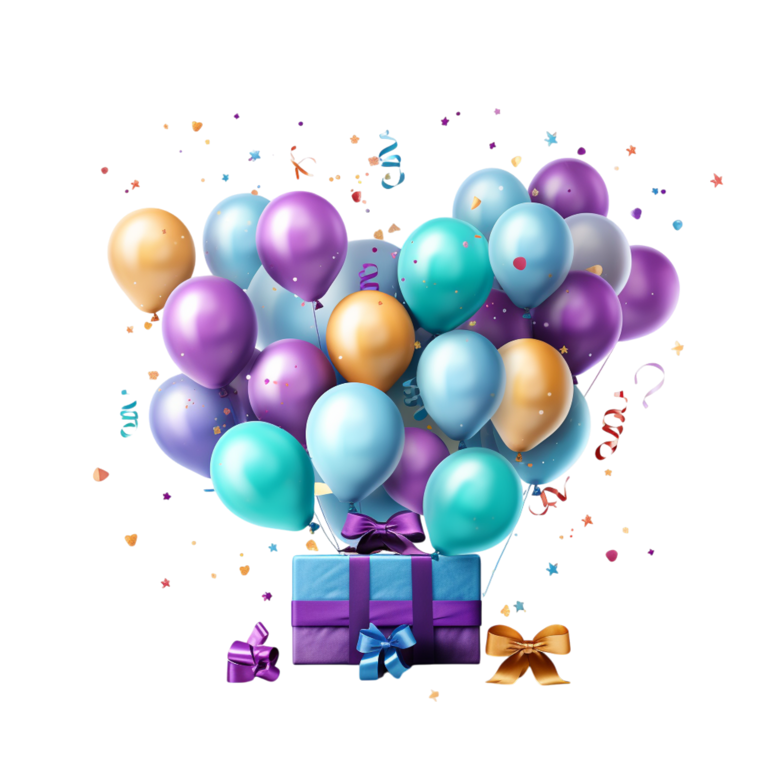 birthday gift with colorful balloons